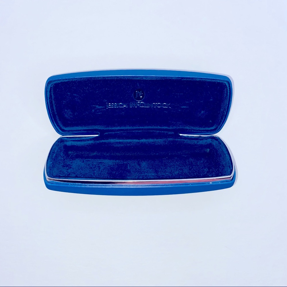 Jessica McClintock hard shell glasses case velvet blue EUC